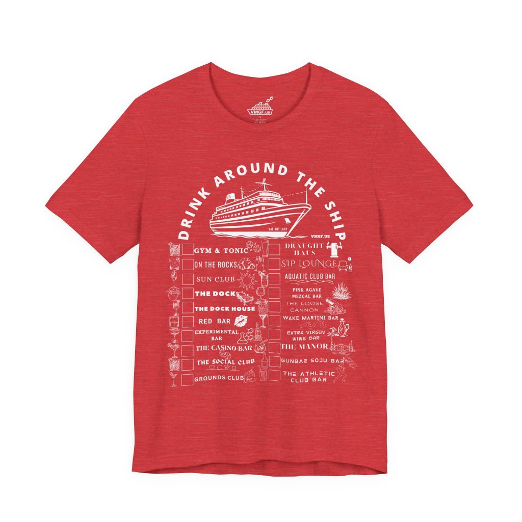 Valiant Lady Bar Crawl Shirt in Heather Red Crew Neck With White Text